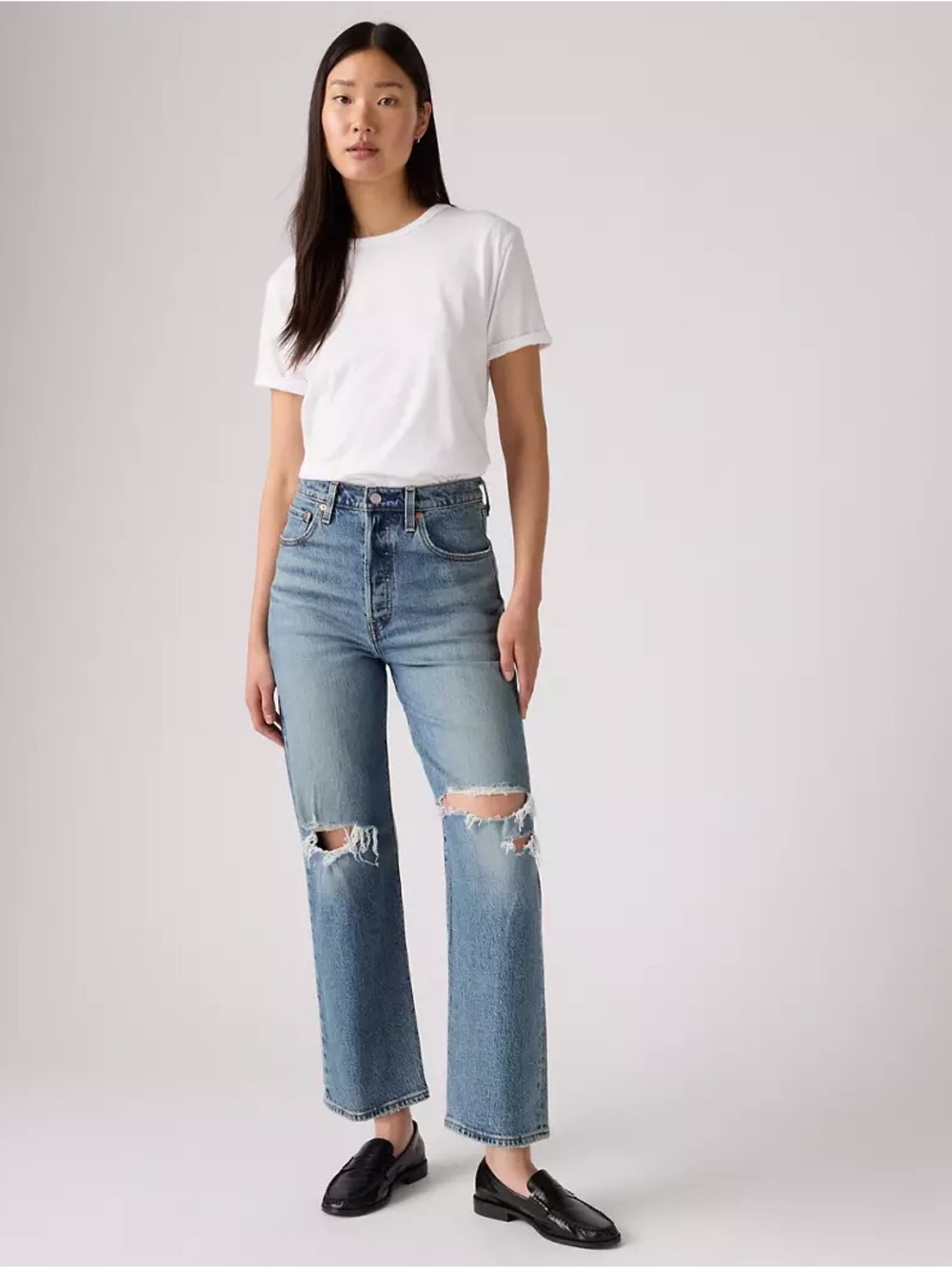 🔥🔥 Levi's High-Rise Distressed Straight Jeans - Light Blue size 30x27 🔥🔥